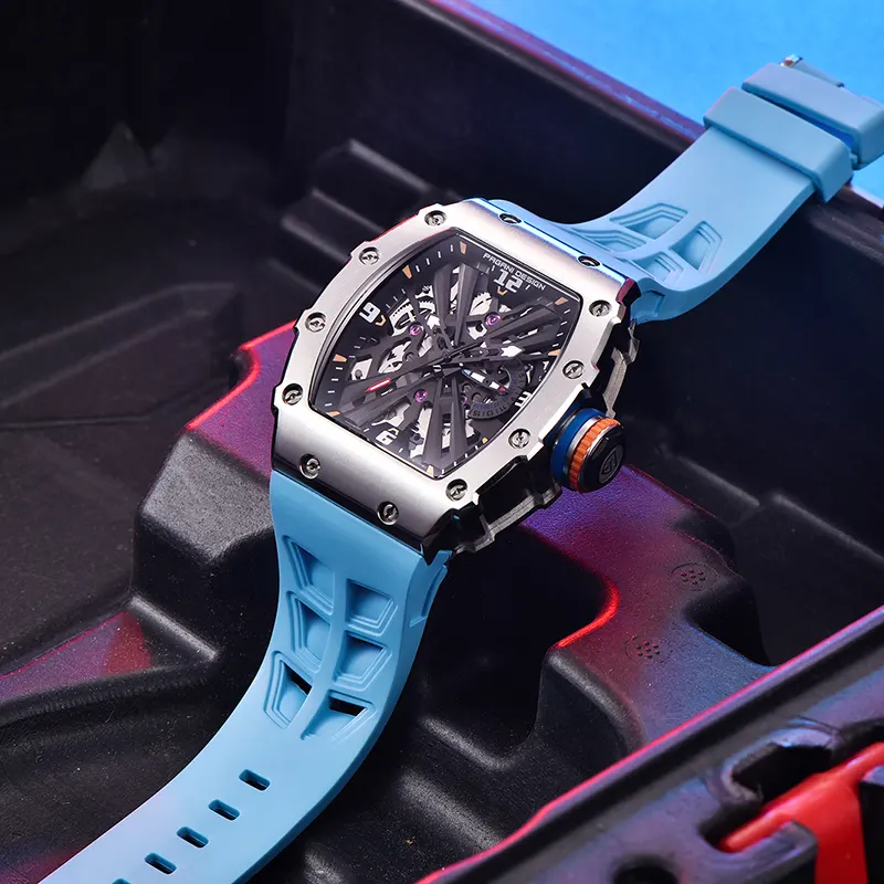 Pagani Design PD-1738 Black Skeleton Dial With Blue Silicone Men's Watch